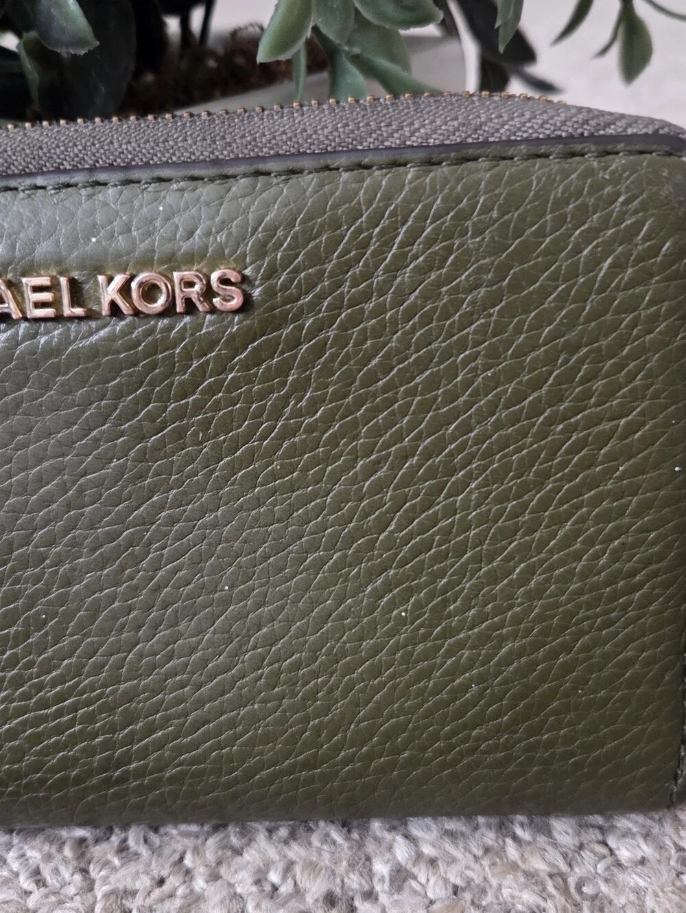 Michael Kors Olive Green Pebbled Leather Wristlet Wallet